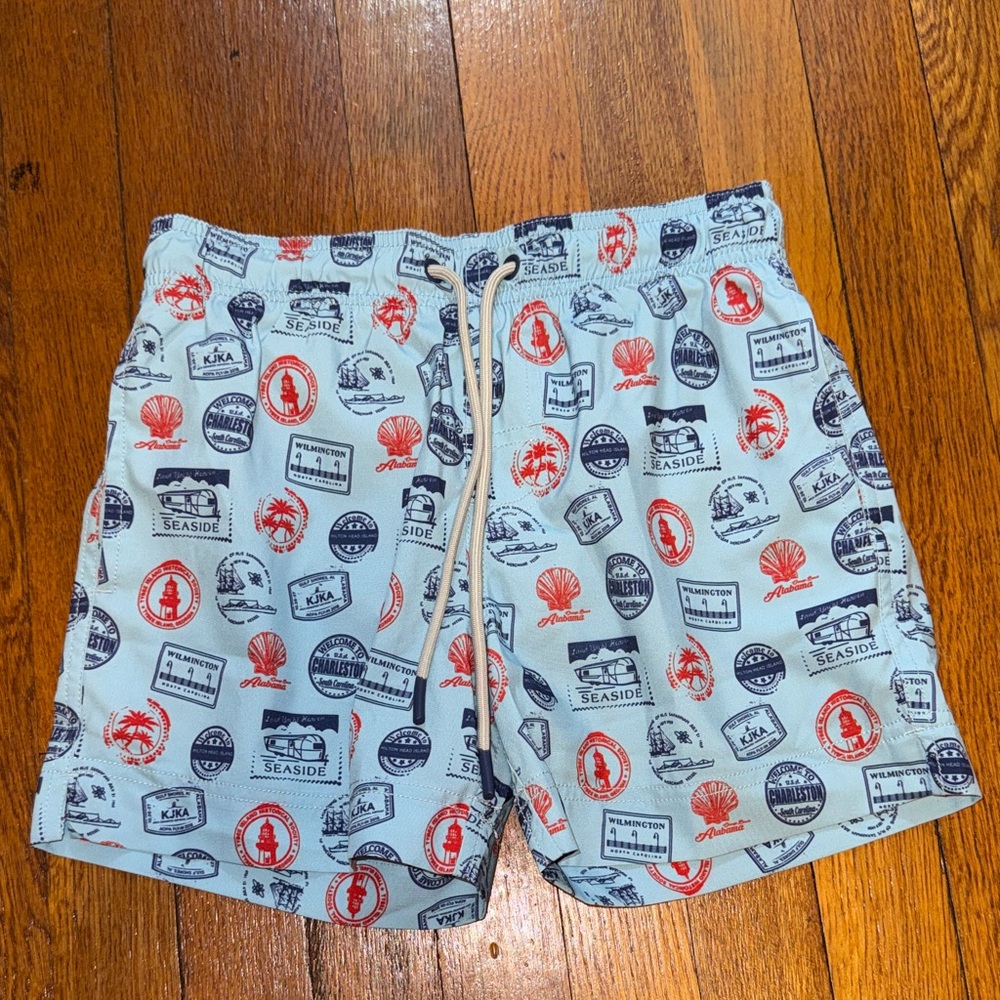 Southern Proper Boys Blue Stamps Swim Trunks Size Small (6/7)